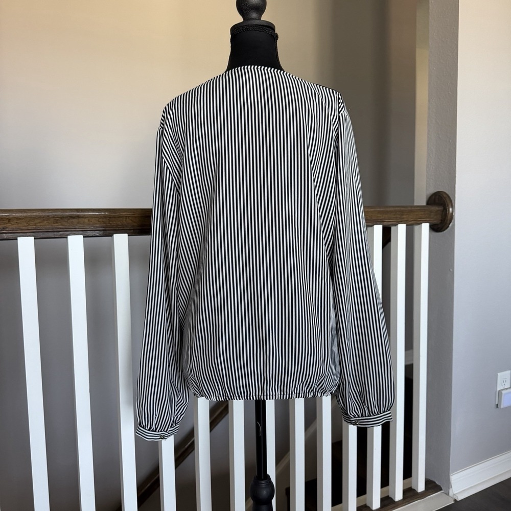 Ann Taylor NWT Striped Long Sleeve Faux Wrap Blouse Top Large Preppy Office - Picture 3 of 11
